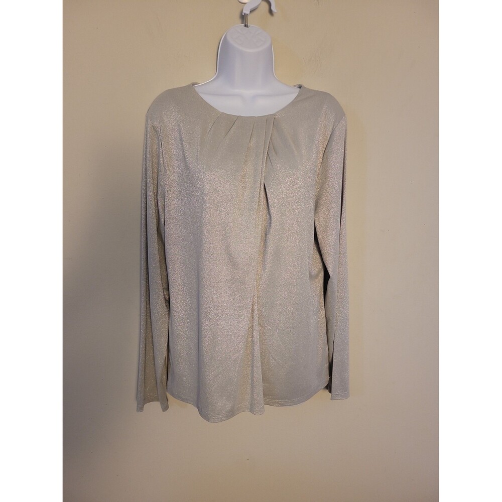 Talbots Silver Shimmer Long Sleeve Top Sz XL Event Party Glam NWT